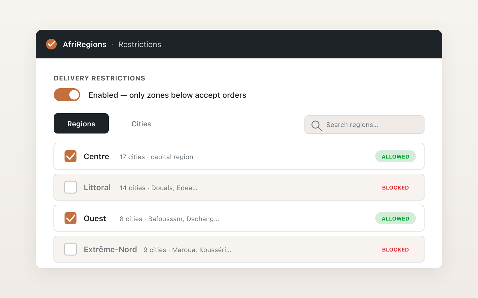 Delivery Restrictions