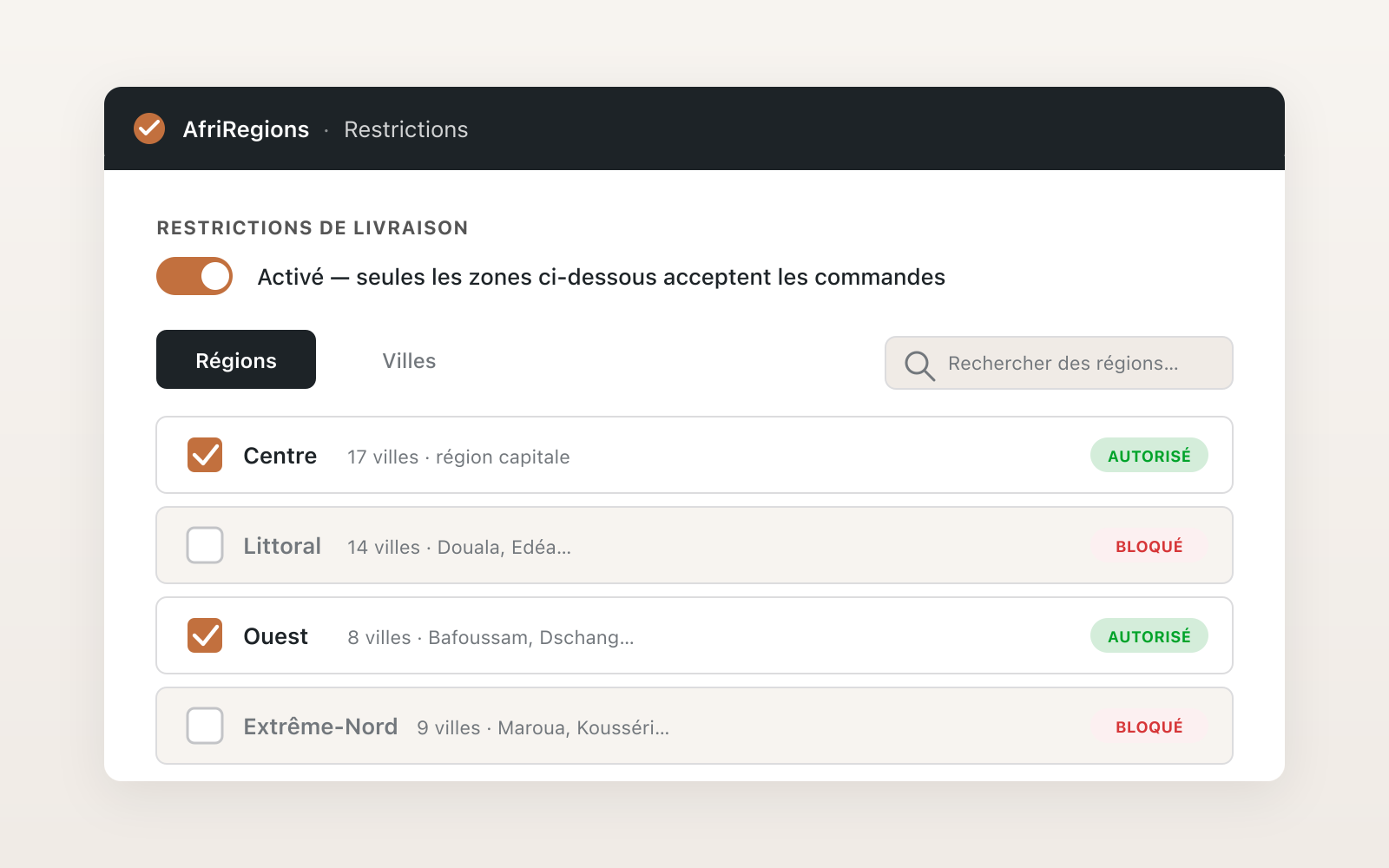 Restrictions de Livraison